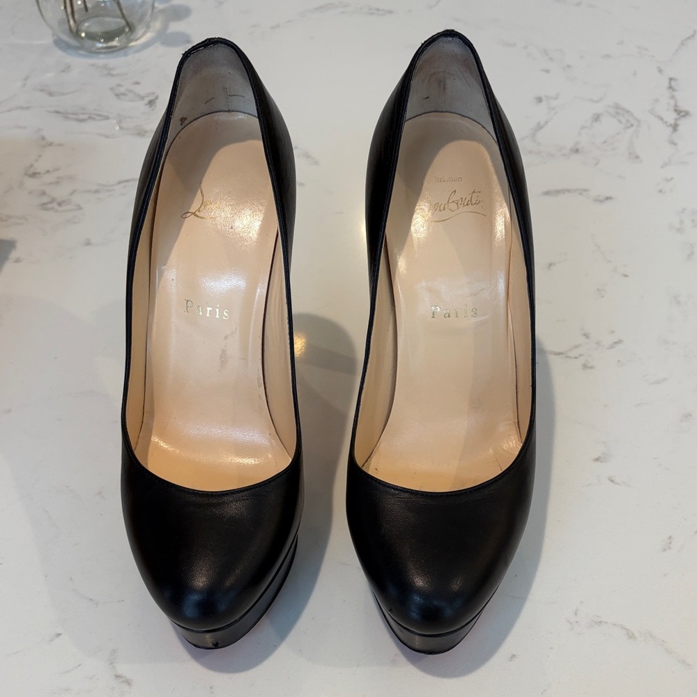 Christian Louboutin Black Leather Platform Pumps with Nude Insole